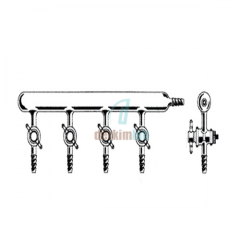 Vakum manifoldu (Inert atmosfer azot hattı), Tek hatlı, Teflon Musluklu 400  Boy mm, Musluk Sayısı 4