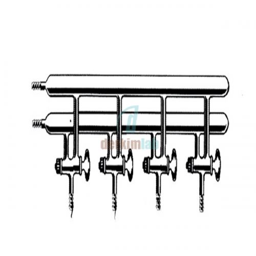 Vakum manifoldu (Inert atmosfer azot hattı), Çift hatlı, Teflon Musluklu 400mm x 150mm x 85mm Boy*Yükseklik*Genişlik, Musluk Sayısı 4