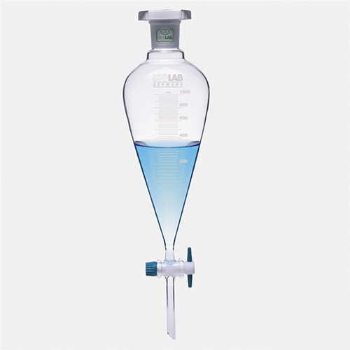 Isolab Dereceli Konik Ayırma Hunisi, PTFE (Teflon) Musluklu, 1000 ml