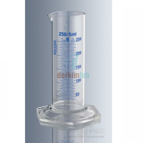 Mezür, Cam, B Sınıfı, Kısa Form, Mavi Renk Taksimatlı, 500 ml