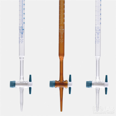 Isolab Düz Büret, Şeffaf, PTFE (Teflon) Musluklu, Şelbah Çizgili, 50 ml