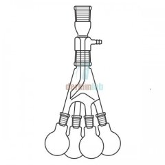 Distilasyon fraksiyonları toplama başlığı, Bredt tipi, Dik  Üst Dişi NS : 29/32-  Merkez Erkek NS : 29/32- Alt Erkek NS : 14.5/23 , 250 ml Balon Hacmi