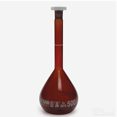 Isolab Balon Joje, Amber, Cam,Class A, PP Kapaklı, Grup Sertifikalı Beyaz Skala, 500 ml - NS 19/26 Şilif