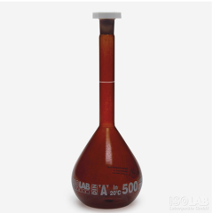 Isolab Balon Joje, Amber, Cam,Class A, PP Kapaklı, Grup Sertifikalı Beyaz Skala, 500 ml - NS 19/26 Şilif