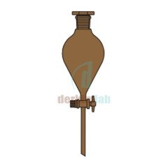 Ayırma hunisi, Armudi tip, Amber renk, PTFE Musluk  50 ml Hacim, NS : 19/26,  Musluk/Delik Çapı 12.5/2.5 mm