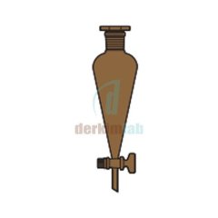 Ayırma hunisi, Konik tip, Amber renk, Cam Musluk  100 ml Hacim, NS : 19/26,  Musluk/Delik Çapı 12.5/2.5 mm