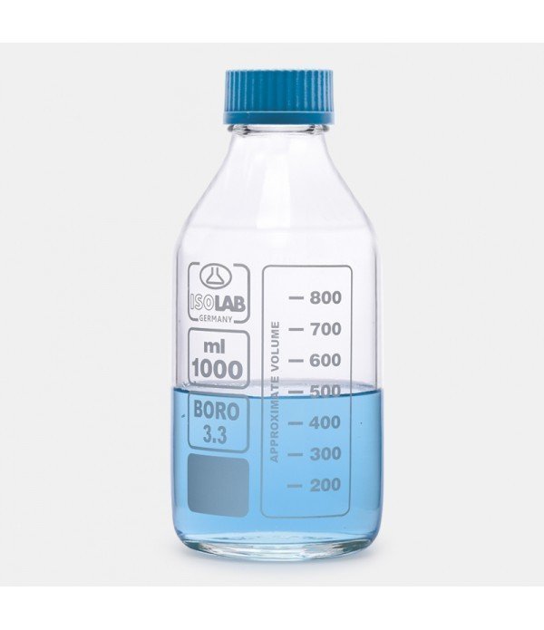 Isolab Şişe, Borosilikat Cam, Şeffaf, Vidalı Kapaklı, 3000 ml