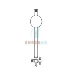 Hazneli Kolon, PTFE musluklu Boru Çapı 15 mm, Boy 200 mm, 35 ml Hacim, 100 ml Rezervuar Hacmi