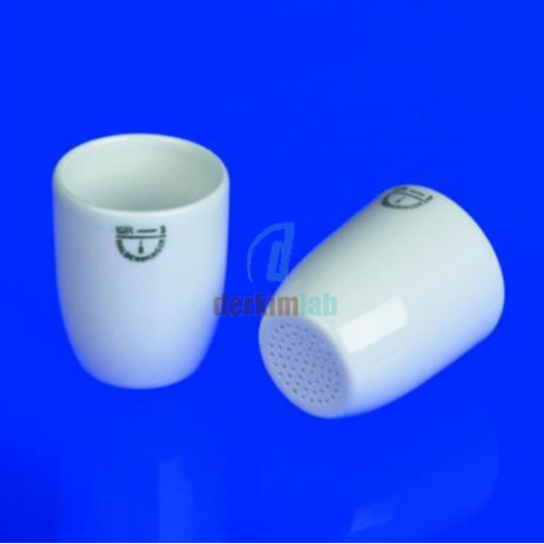 Porselen Gooch Krozesi, Geniş, 25 ml, Üst Çap: 39 mm, Alt Çap: 25 mm, Yükseklik: 42 mm, Gözenek Çapı: 0,5 mm (15 Adet)
