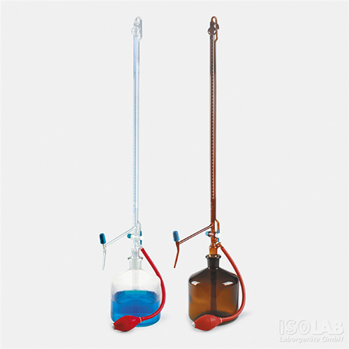 Isolab Büret Otomatik, Şeffaf, Ptfe Ara Musluklu, As Kalite,  Grup Sertifikalı, Şelbah Çizgili, Mavi Skala, 25 ml
