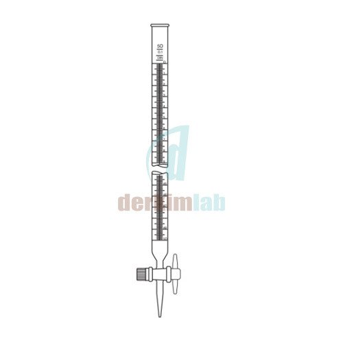 Büret, Düz, PTFE musluklu,  Şeffaf 10 ml Hacim , 0.02 ml Tolerans