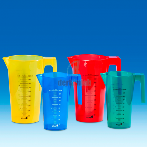 Beher-Kulplu, Plastik (Pp) Kırmızı Renk, Siyah Taksimatlı, Baskılı, Konik Tip 500 ml