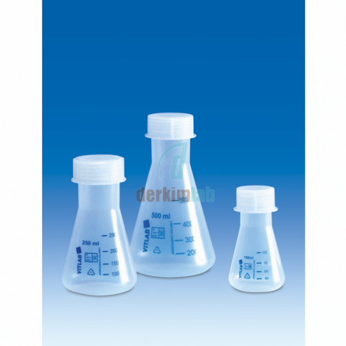Erlenmayer (Pp) Geniş Boyunlu, Mavi Baskılı, Şeffaf, Vida Kapaklı (Pp) 50 ml