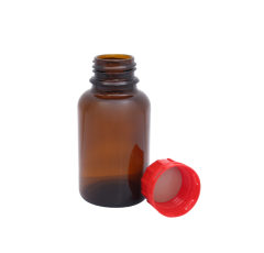 Cam Amber Şişe  250ml Kırmızı Kapaklı Geniş Boyunlu
