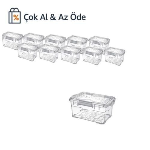 Plastik Numune Saklama Kabı 1 .5 Lt - Kilit Kapaklı Kutu 10Ad/Paket Çok AL & Az Öde