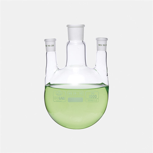 Isolab Balon, Dibi Yuvarlak, 3 Boyunlu, Paralel Yan Boyun, Merkez Boyun : NS 29/32, Yan Boyun(Lar) : NS 14/23, 1000 ml