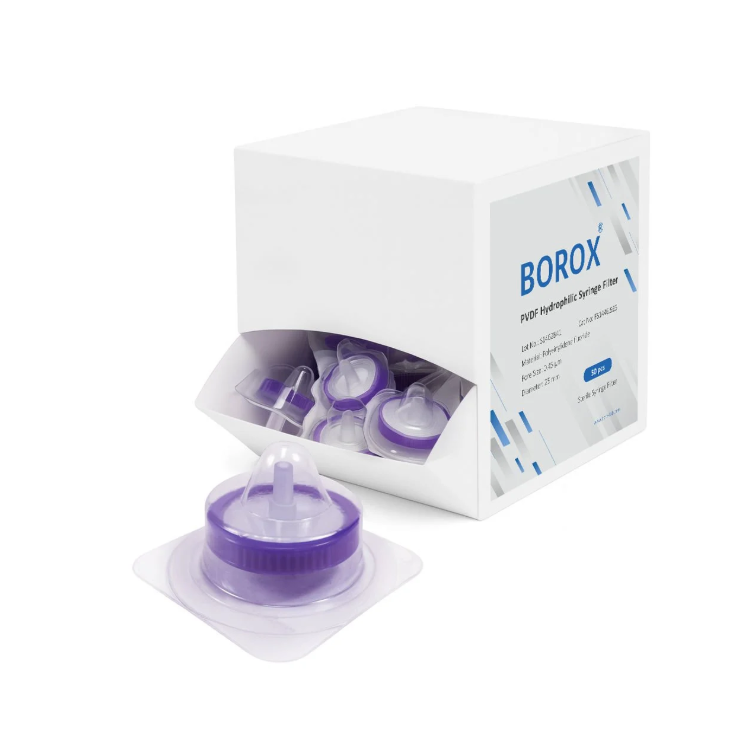 Hidrofilik PVDF Şırınga Filtre - Steril 0,45µm - Mor - 50 Adet