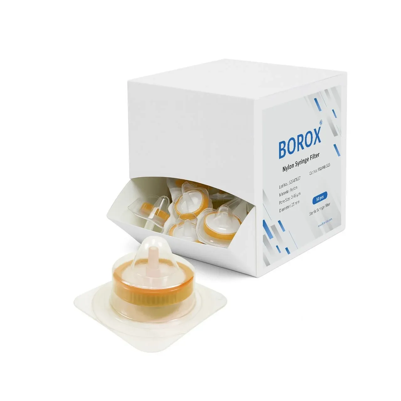 Naylon Şırınga Filtre - Steril 0.45µm - Nylon Syringe Filter - Turuncu - 50 Adet
