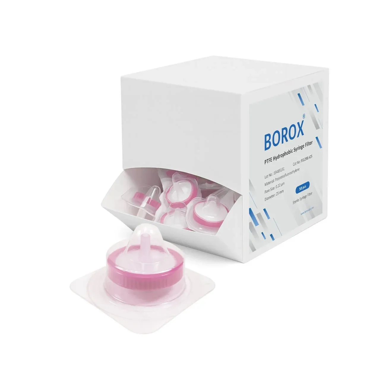 PTFE Hidrofobik Şırınga Filtre - Steril 0.22µm - Pembe - 50 Adet