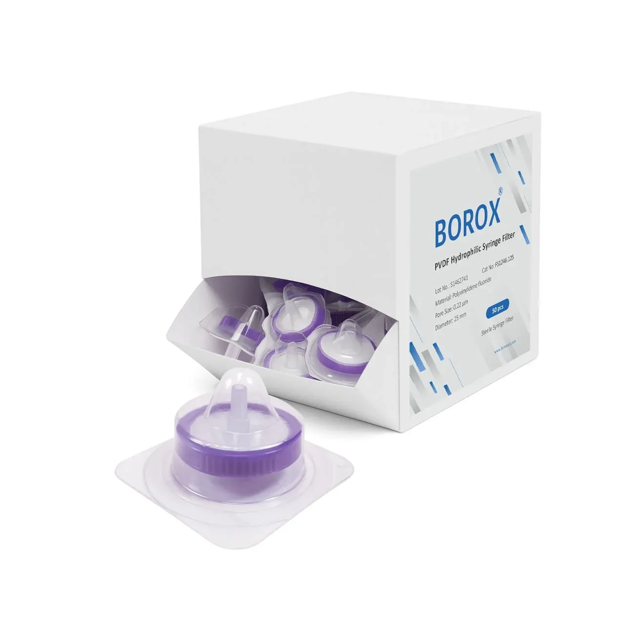 PVDF Hidrofilik Şırınga Filtre - Steril 0.22µm - Lila - 50 Adet